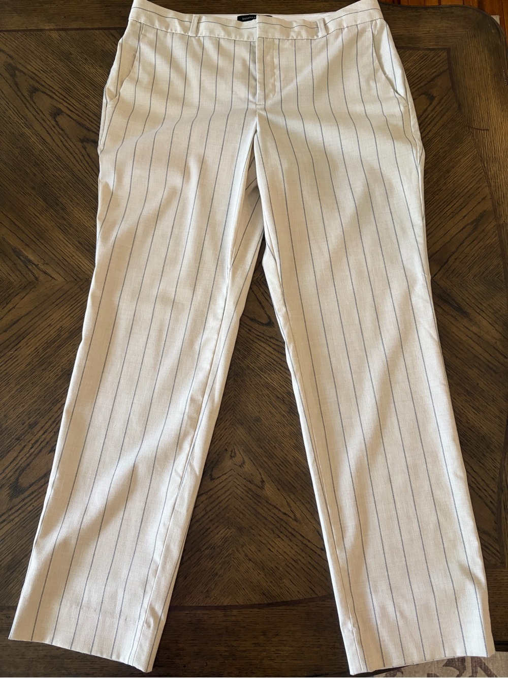 Banana Republic White Trousers with Navy Pinstripes